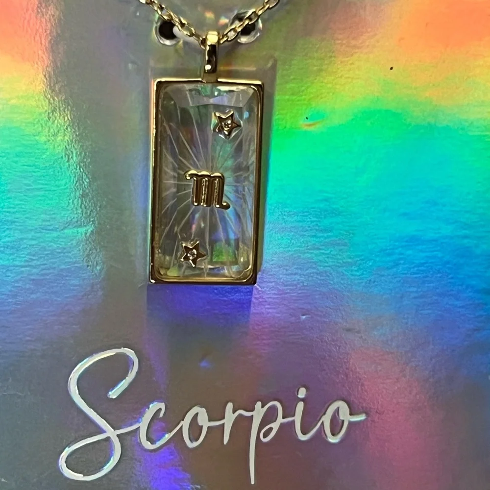14K Gold Dipped Zodiac Scorpio‎ Cubic Zirconia Pierced Glass Necklace NWT